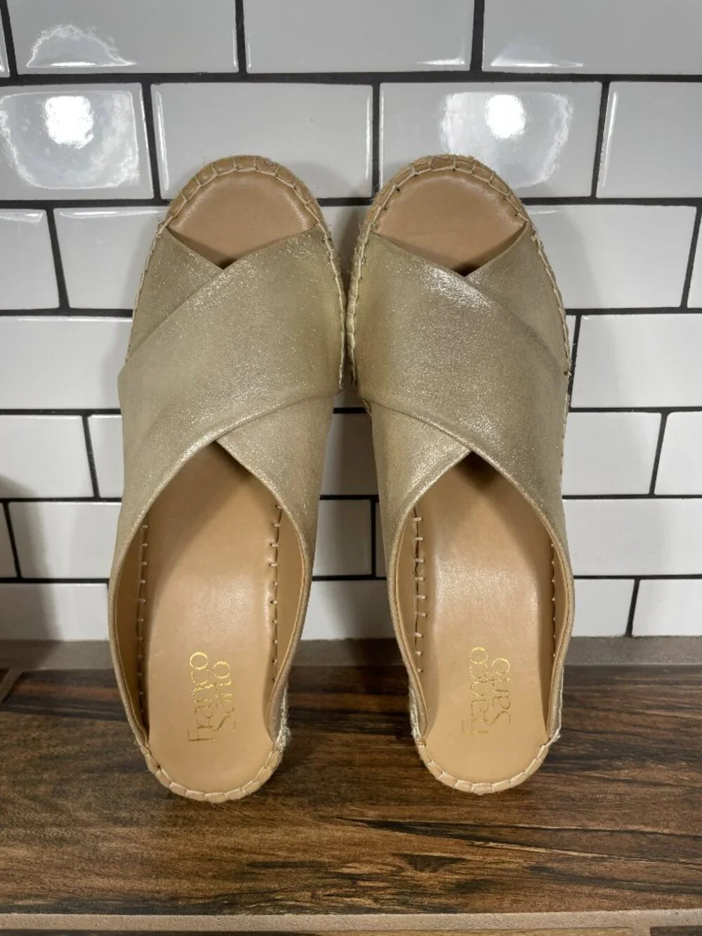 Franco Sarto Tiffany Shoes Womens 11 Gold Leather Platform Wedge Espadrille